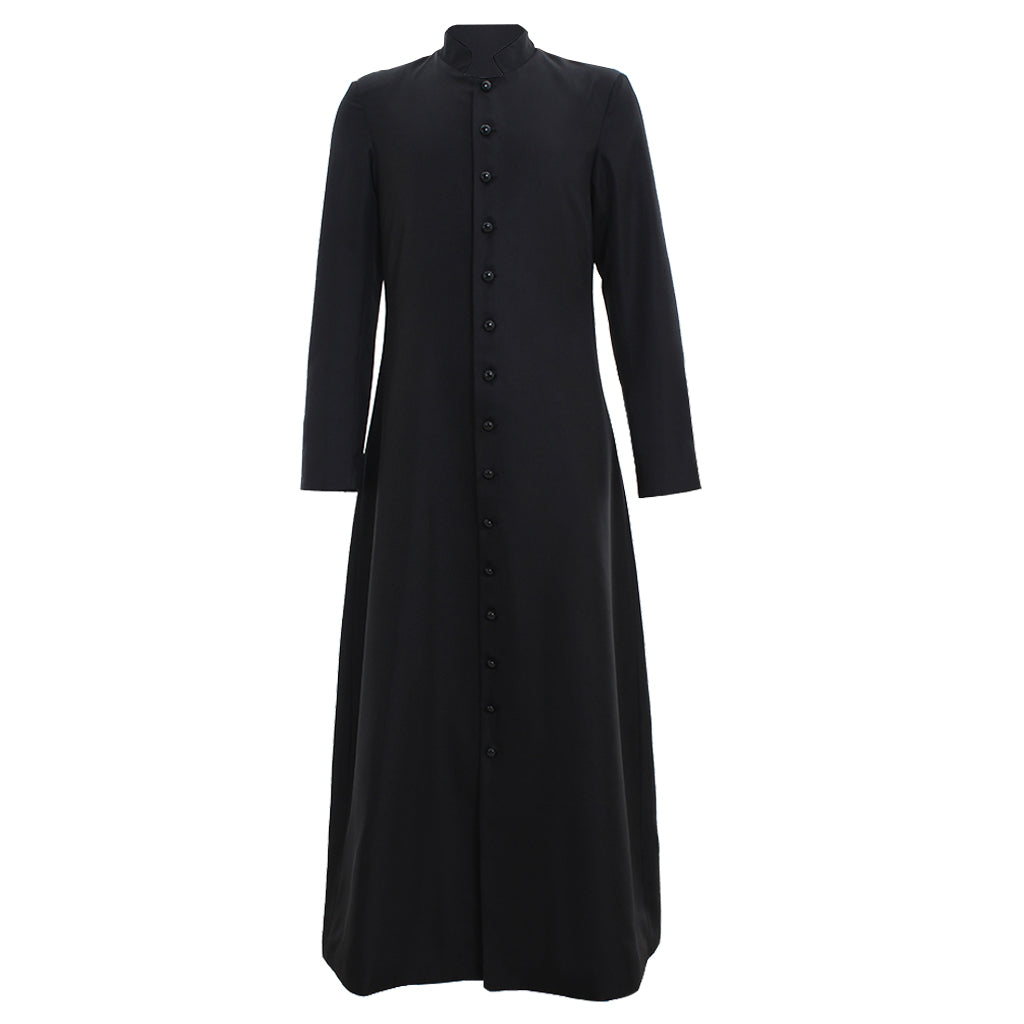Medieval Renaissance Men's Black Cosplay Long Coat with Stand Up Collar, Long Sleeves and Button Front Design Gothic Vintage Party Outerwear