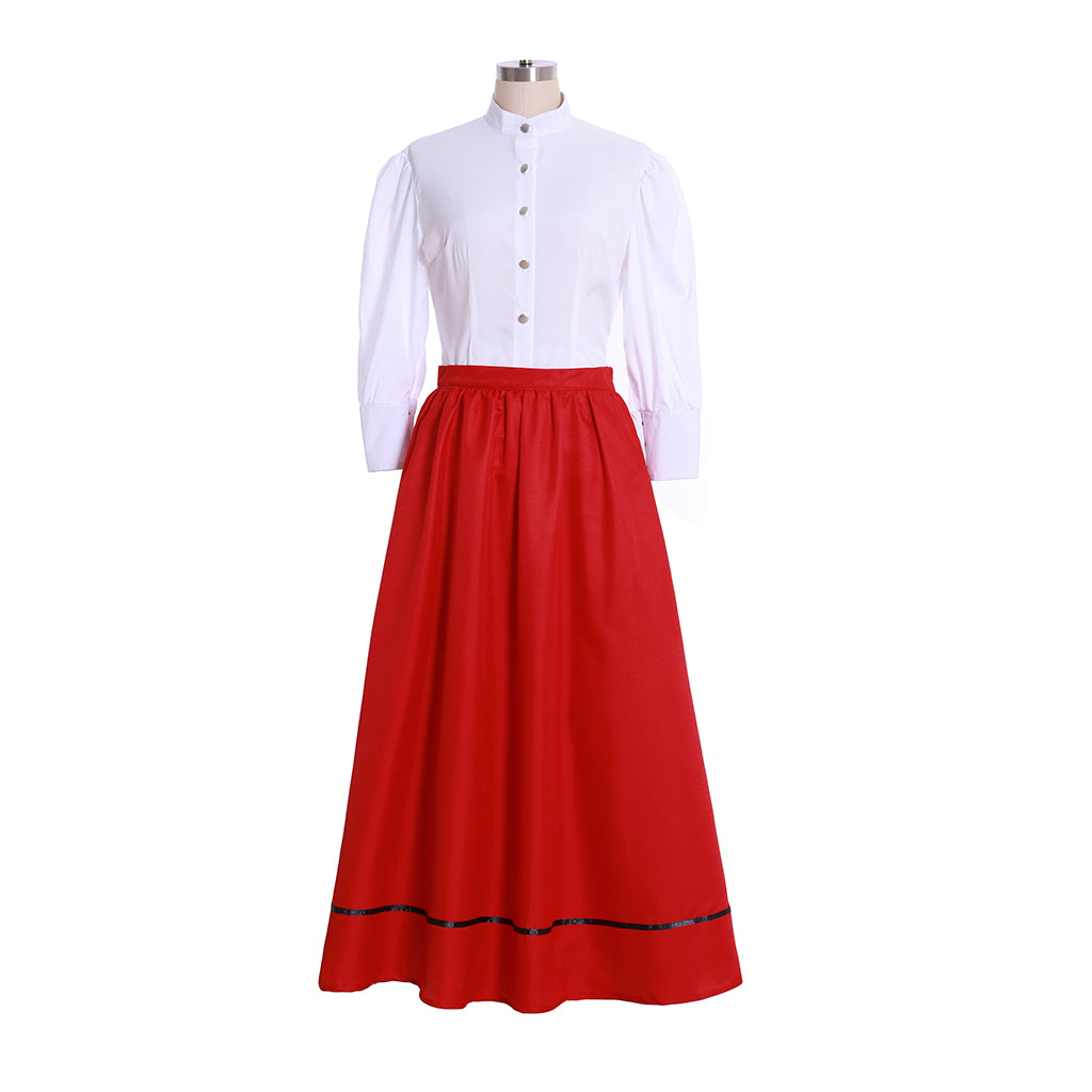 Medieval Women Renaissance Red Coat With White Blouse Bubble - Sleeve Long Skirt Cosplay Costume Adult Vintage Court Ladies' Halloween Christmas