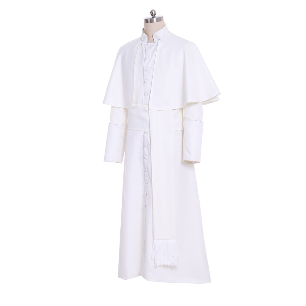 Medieval Men Renaissance White Papal-style Cosplay Costume Adult Vintage Religious Long Sleeve Maxi Robe Men's Halloween Christmas