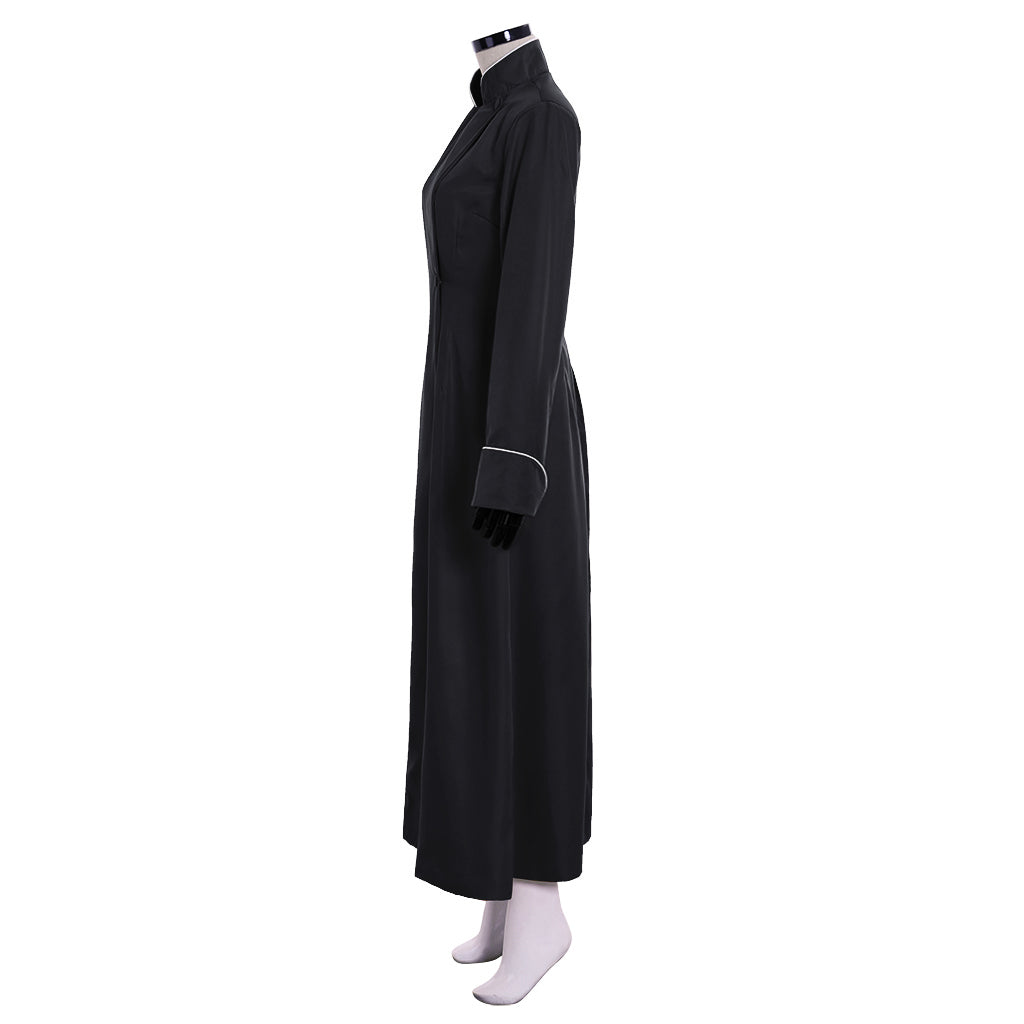 Medieval Women Renaissance Black Cosplay Costume Adult Ancient Gown With Mandarin Collar Long Sleeve Gothic Ladies Halloween Christmas Dress