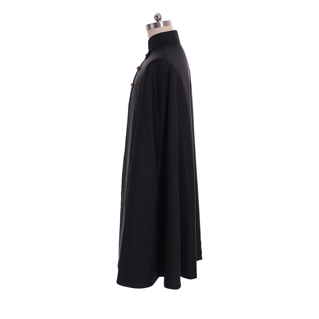 Medieval Gothic Black Cloak with Red Lining, Stand-Up Collar Gold Buttons Cosplay Costume