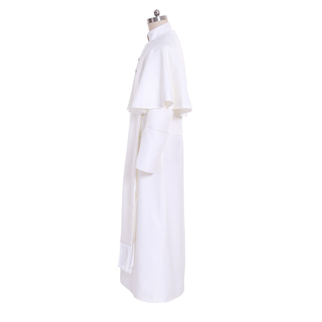 Medieval Men Renaissance White Papal-style Cosplay Costume Adult Vintage Religious Long Sleeve Maxi Robe Men's Halloween Christmas