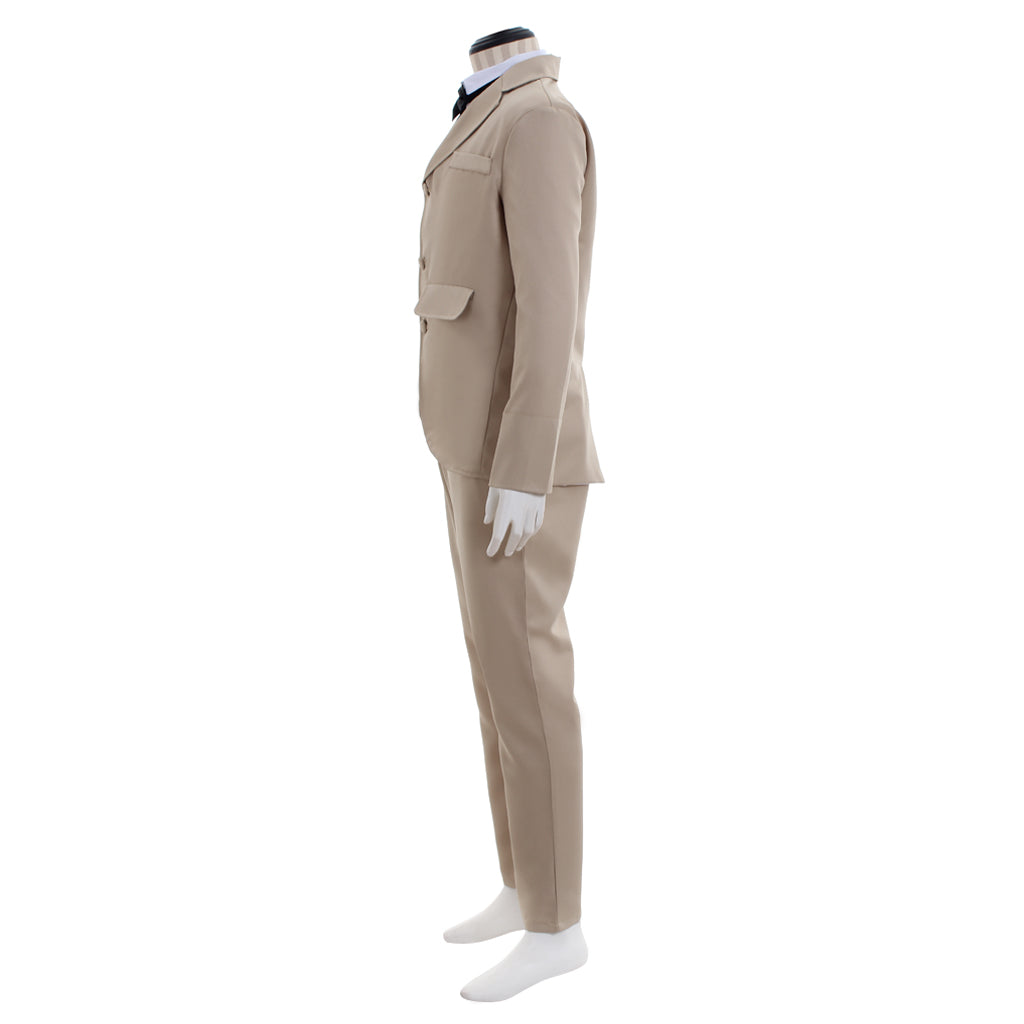 Medieval Men's Beige Three Piece Suit with Black Bow Tie Costume for Cosplay Themed Events Halloween Christmas or Themed Parties