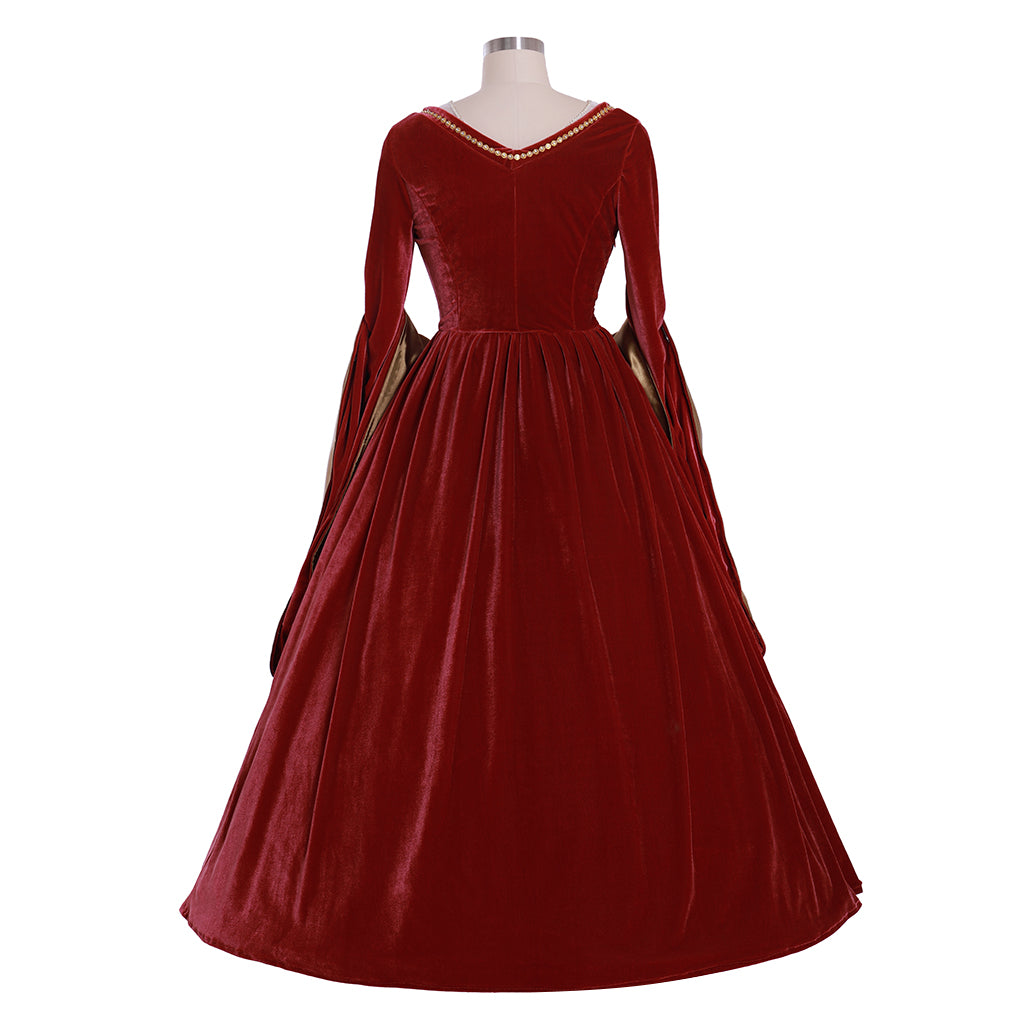 Queen Elizabeth Tudor Period Dress Renaissance Medieval Inspired Gown Prom Outfit Princess Shakespeare Blue - Gold Patterned Long Sleeve Women's Halloween Carnival Valentine's Day Party Evening Party Masquerade Adults' Dress All