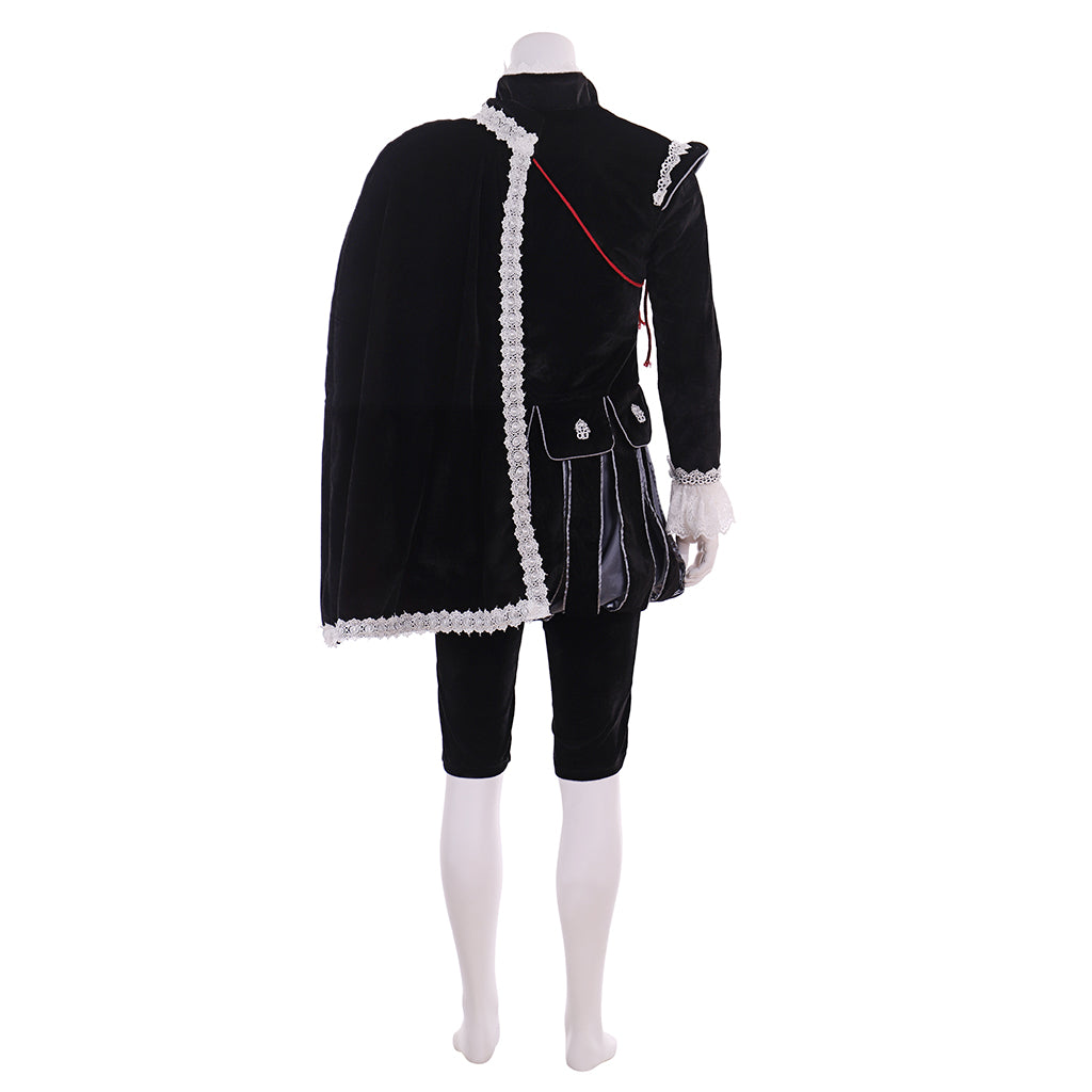 Men's Renaissance Tudor-style Black Cloak and Breeches Costume for Cosplay Themed Events Halloween Christmas or Themed Parties