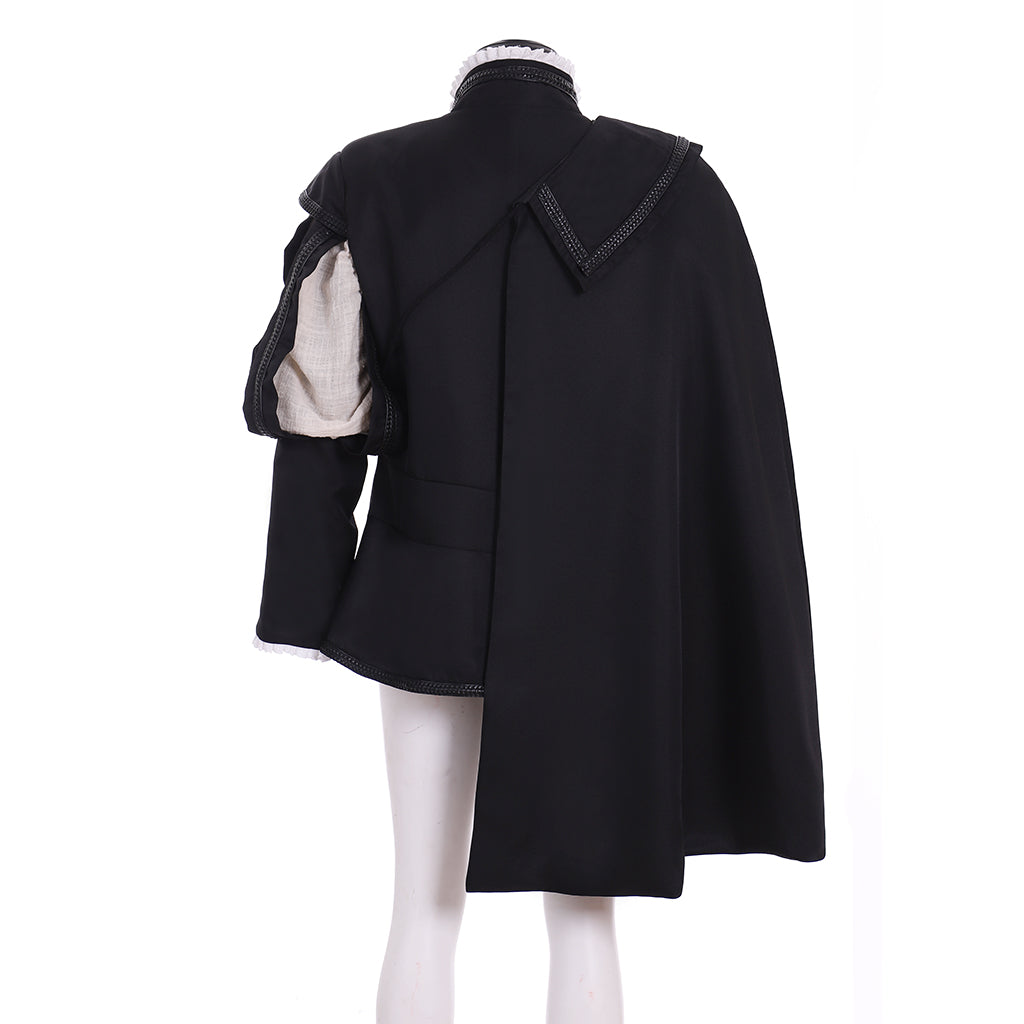 Men's Renaissance Black Coat with Asymmetric Cloak and Silver Buttons for Cosplay or Themed Events Halloween Christmas or Themed Parties