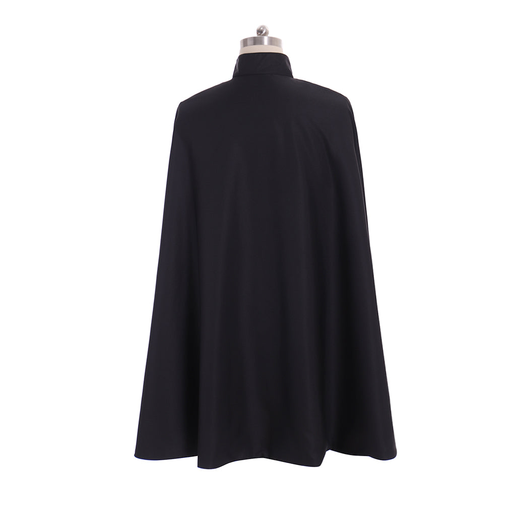 Medieval Gothic Black Cloak with Red Lining, Stand-Up Collar Gold Buttons Cosplay Costume