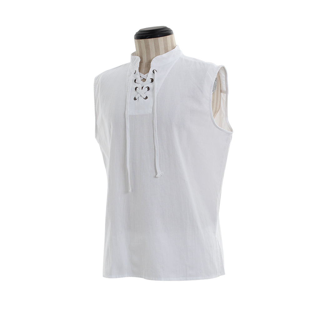 Medieval Men's White Sleeveless Top with Lace up Neckline for Cosplay Themed Events Halloween Christmas or Parties