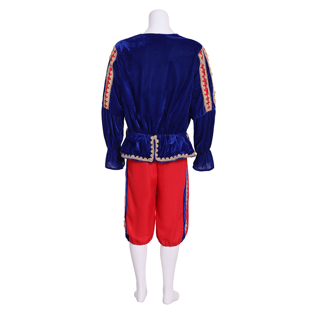Men's Renaissance Colorful Doublet with Gold Trim, Red Breeches and Ruffled Shirt for Cosplay or Themed Events Halloween Christmas or Themed Parties