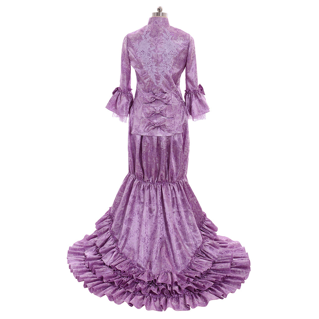 Victorian Gothic Vintage Inspired Dress Party Costume Prom Dress Princess Shakespeare Purple Patterned Flare Cuff Sleeve Women's Halloween Carnival Valentine's Day Party Evening Party Masquerade Adults' Dress All