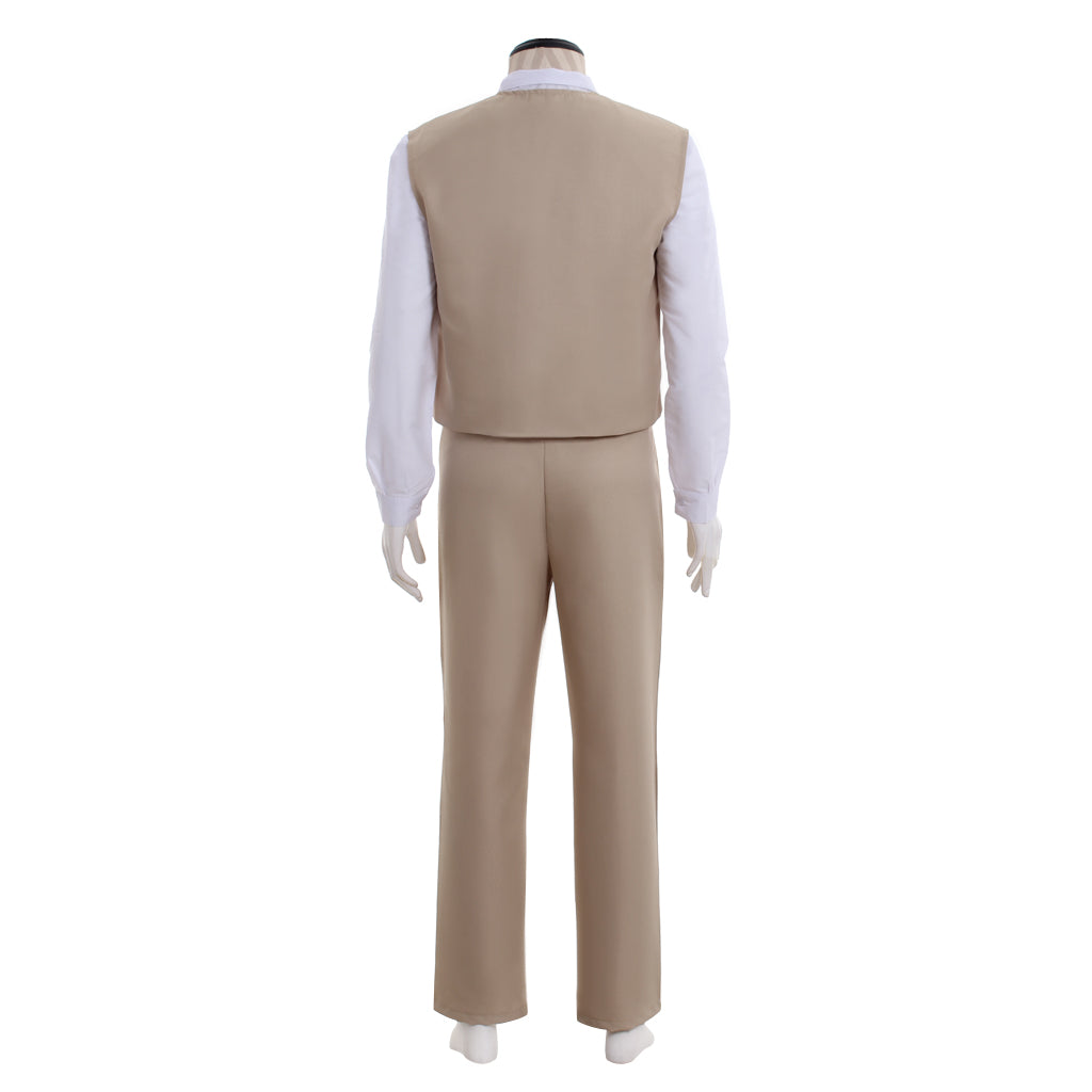 Medieval Men's Beige Three Piece Suit with Black Bow Tie Costume for Cosplay Themed Events Halloween Christmas or Themed Parties