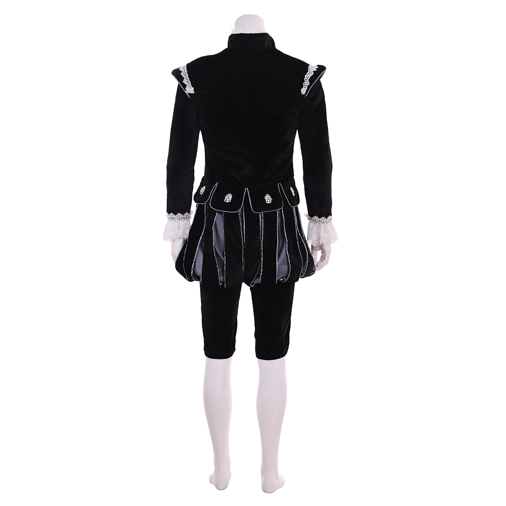 Men's Renaissance Tudor-style Black Cloak and Breeches Costume for Cosplay Themed Events Halloween Christmas or Themed Parties