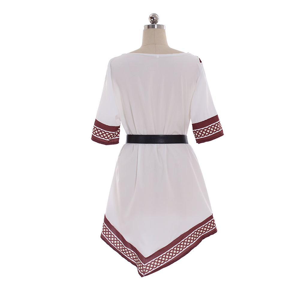 Medieval Women Viking White Cosplay Costume Adult Renaisssance Ancient Tunic With Belt Norse Gothic Ladies Halloween Charistams V-Neck Dress