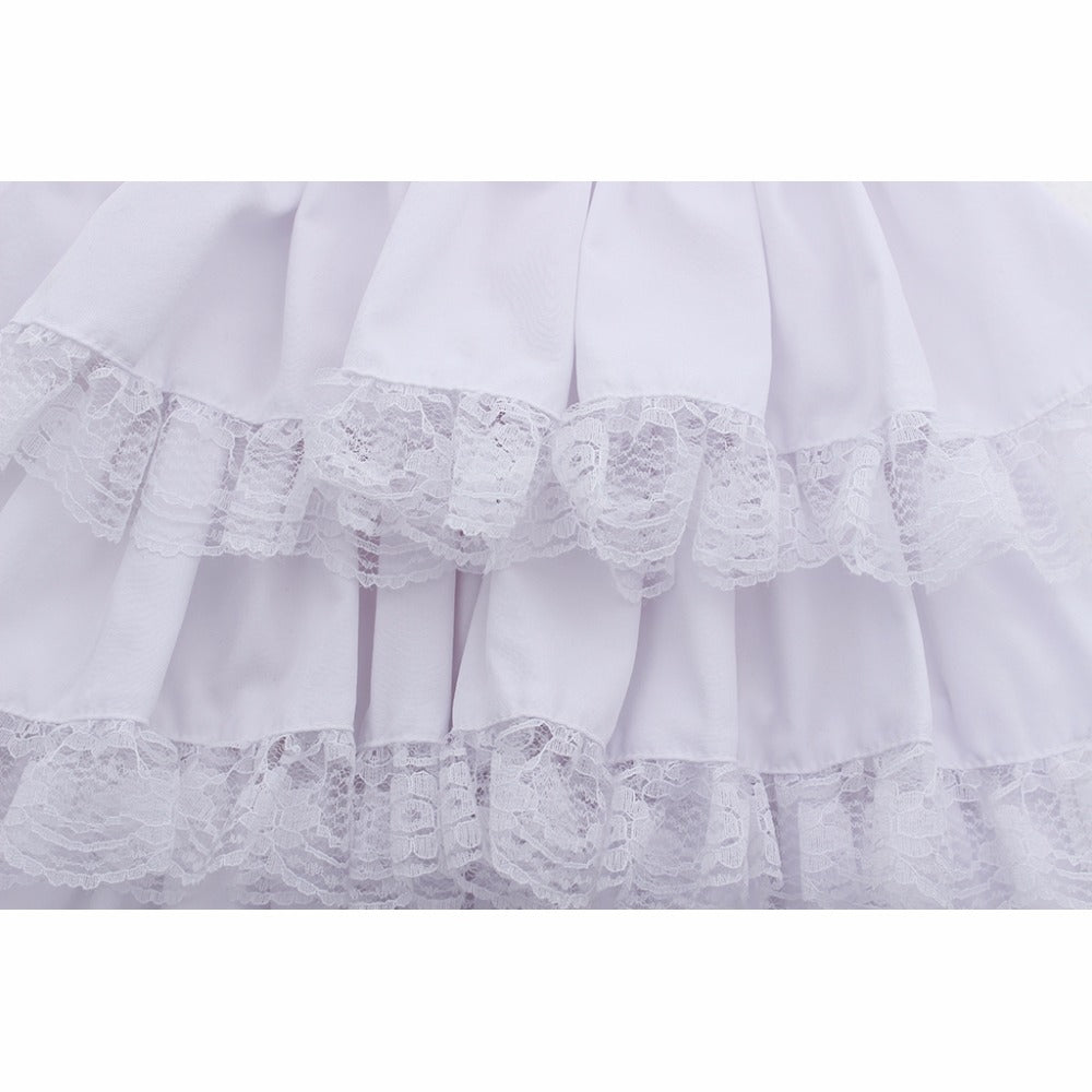 Gothic Lolita Women's White High-Waisted Layered Ruffle Skirt with Lace Trim