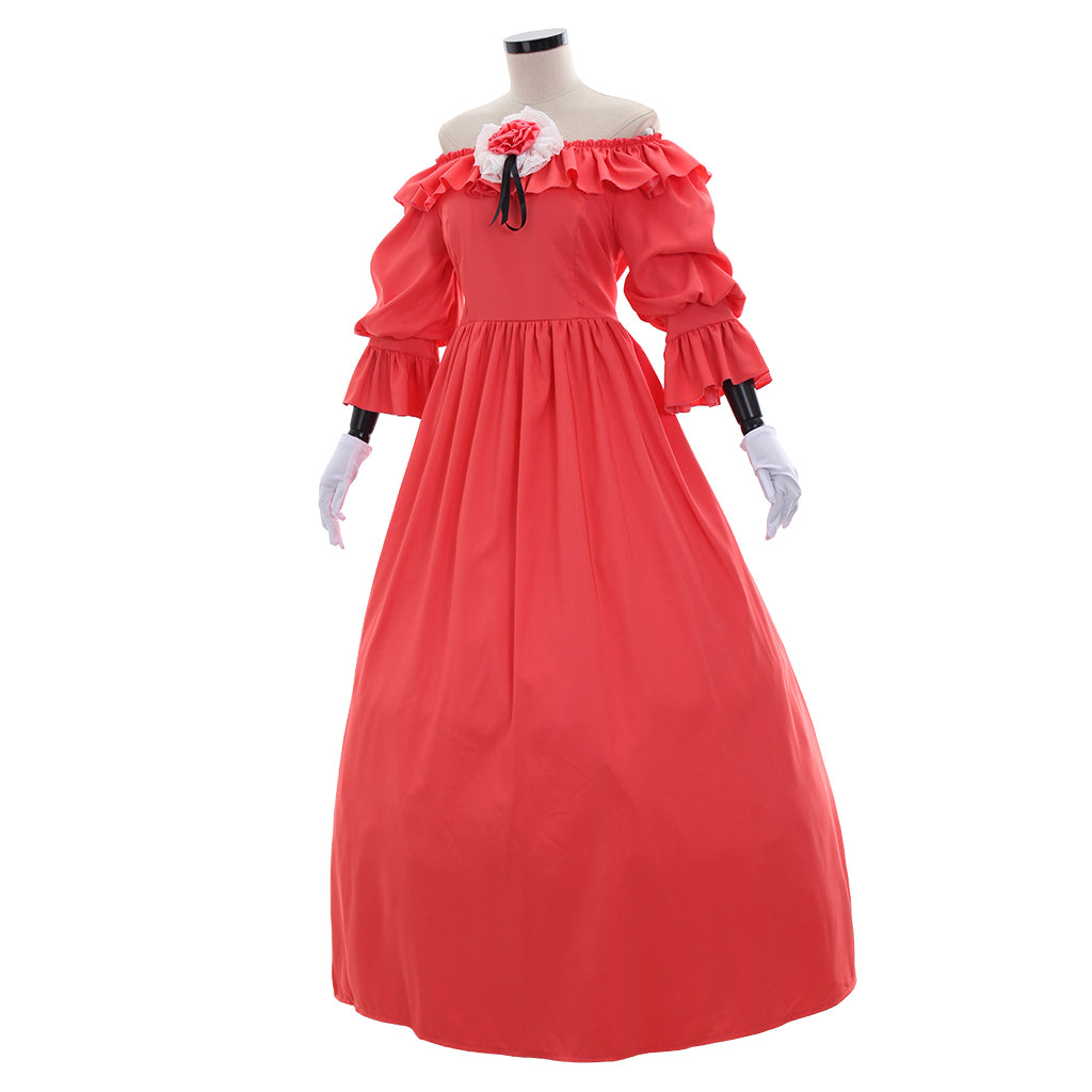Victorian Rococo Medieval Floor - Length Dress Ball Gown Party Costume Princess Solid Color Ball Gown Off - Shoulder Puff - Sleeve Red Women's Halloween Carnival Party Evening Dress Valentine's Day Party Masquerade Adults' Dress All