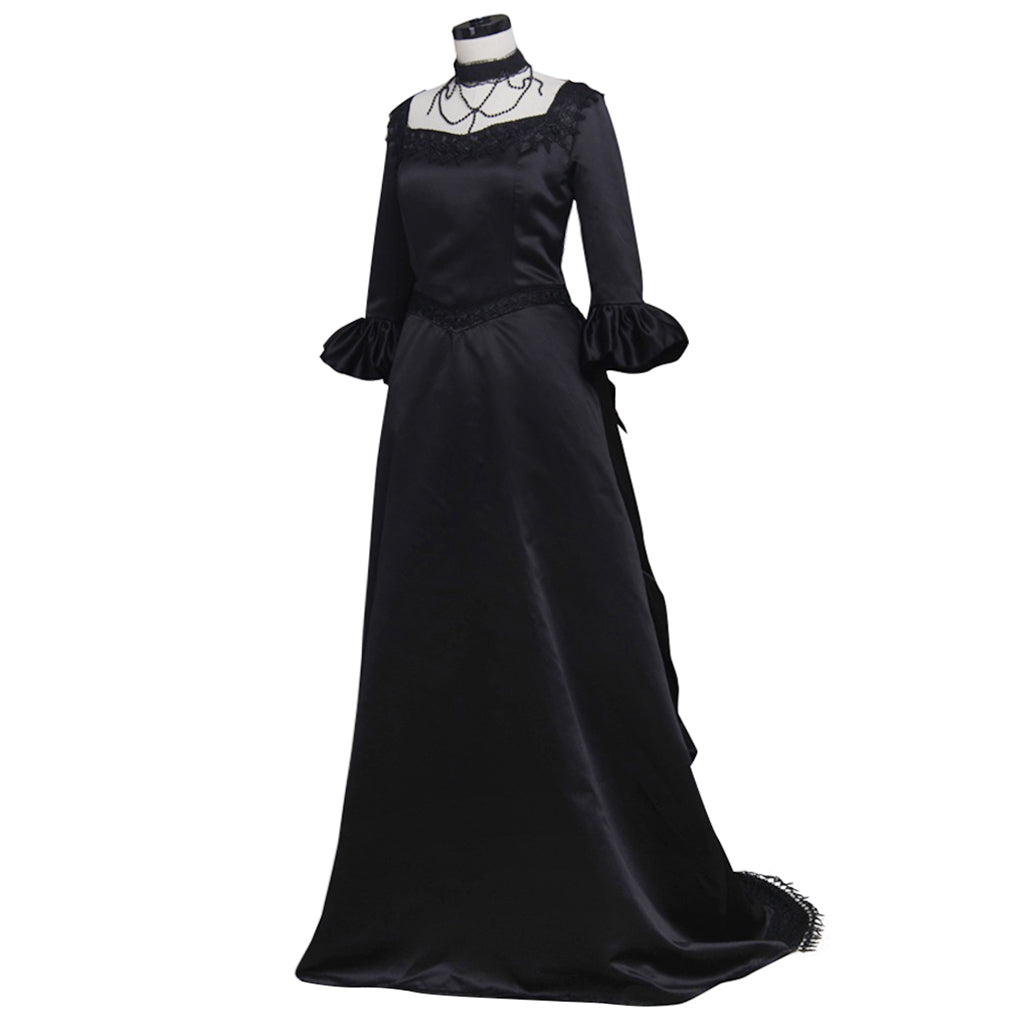 Victorian Rococo Medieval Floor Length Dress Party Costume Square Neck Ruffle Sleeve Black Solid Color Ball Gown Women's Halloween Carnival Party Evening Dress Valentine's Day Party Masquerade Adults' Dress All