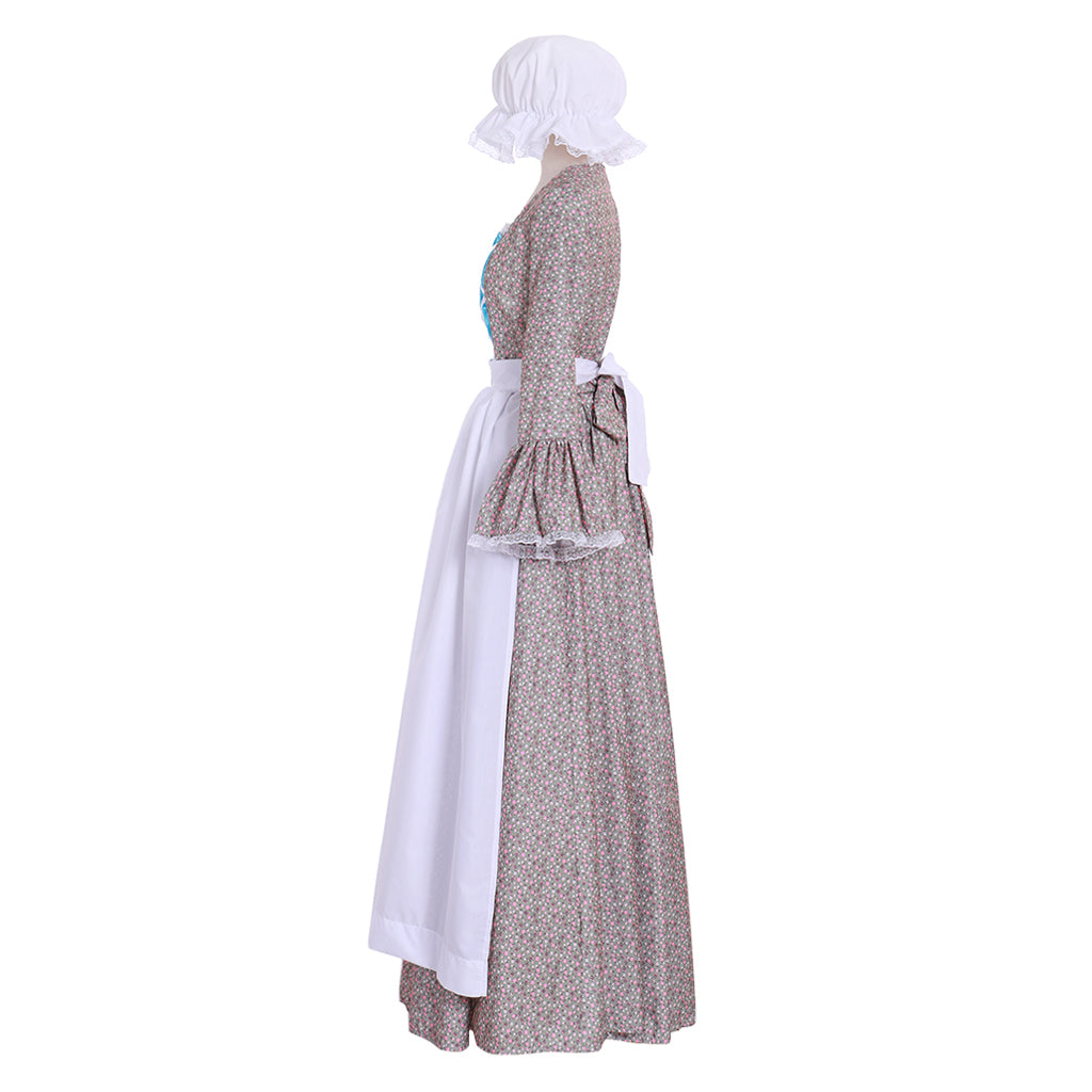 Medieval Renaissance Women's Blue and White Cosplay Dress with Square Neck, Puff Sleeves, Contrast Bodice and Apron Style Skirt Gothic Ladies Halloween Party Outerwear
