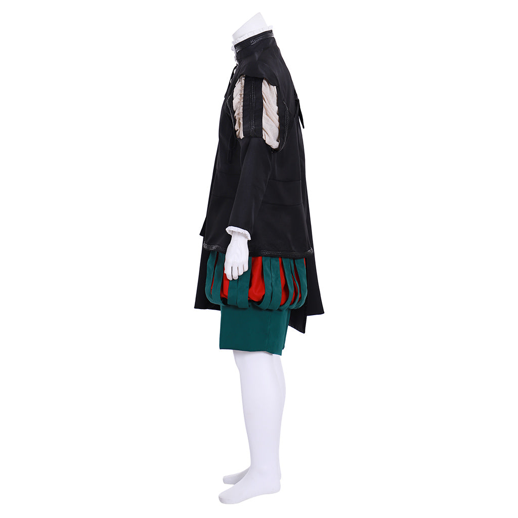 Medieval Men's Black Jacket with White Details and Green Breeches for Cosplay or Themed Events Halloween Christmas or Themed Parties