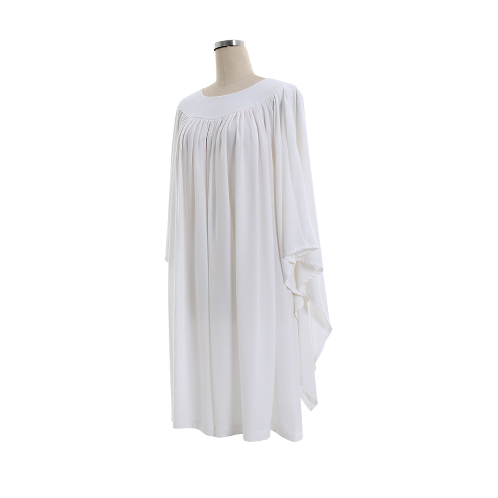 Medieval Women White Flowy Batwing Sleeve Round Neck Ruched Cloak Renaissance Vintage Cosplay Robe