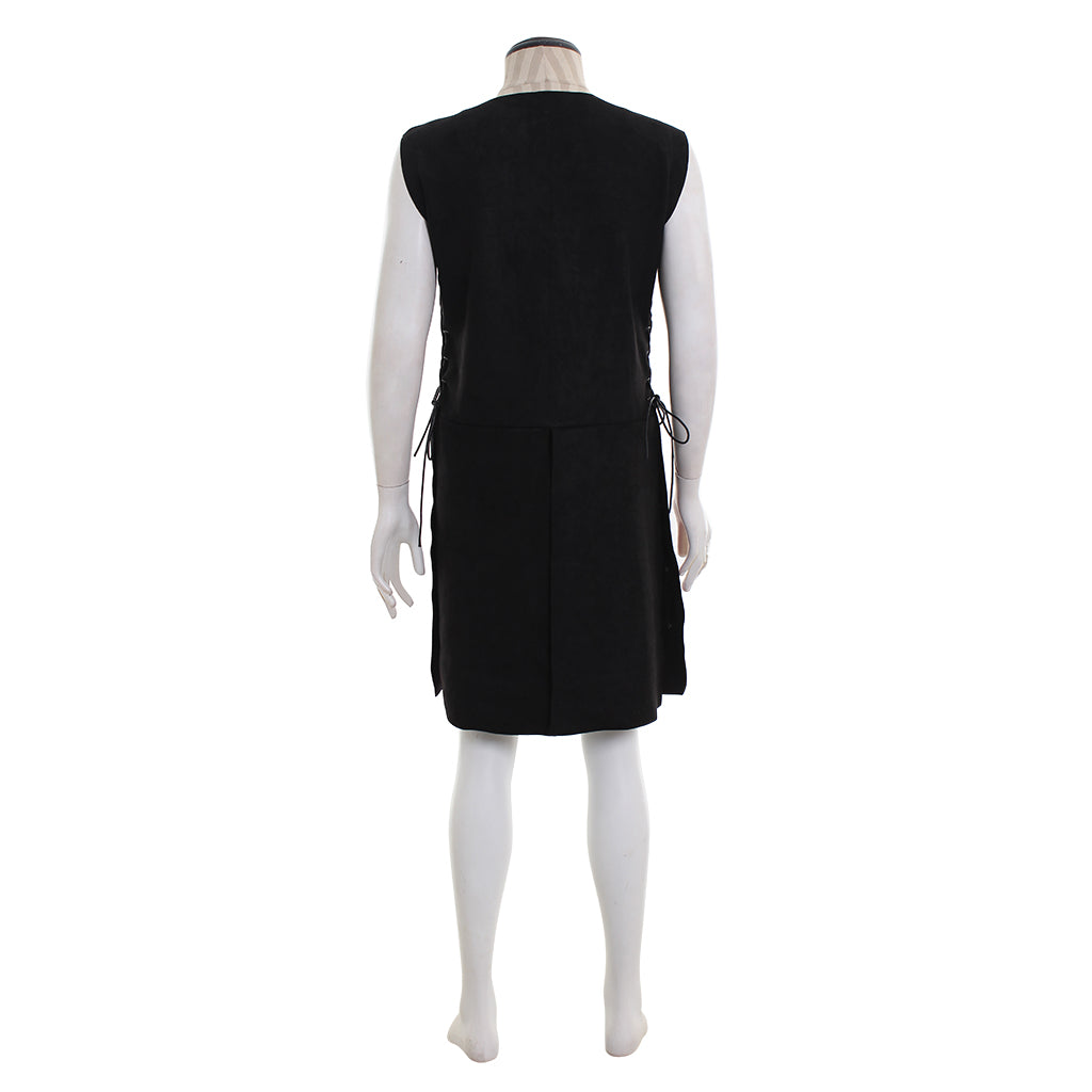 Men's Medieval Black Sleeveless Tunic with Burgundy Faux Leather Patches Cosplay Stage Costume for Halloween hristmas Party Themed Party