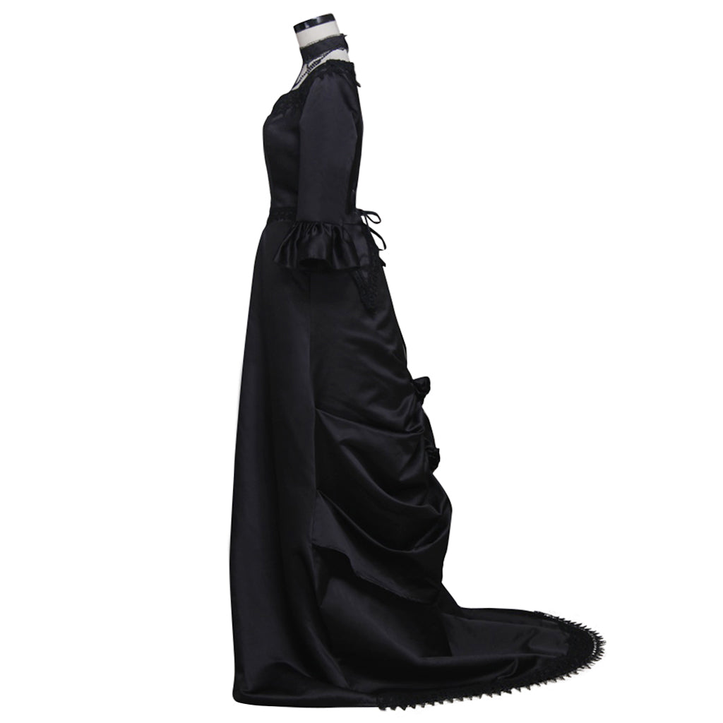 Victorian Rococo Medieval Floor Length Dress Party Costume Square Neck Ruffle Sleeve Black Solid Color Ball Gown Women's Halloween Carnival Party Evening Dress Valentine's Day Party Masquerade Adults' Dress All