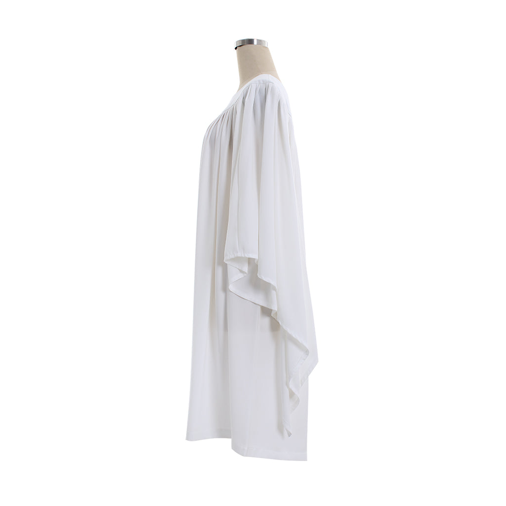 Medieval Women White Flowy Batwing Sleeve Round Neck Ruched Cloak Renaissance Vintage Cosplay Robe
