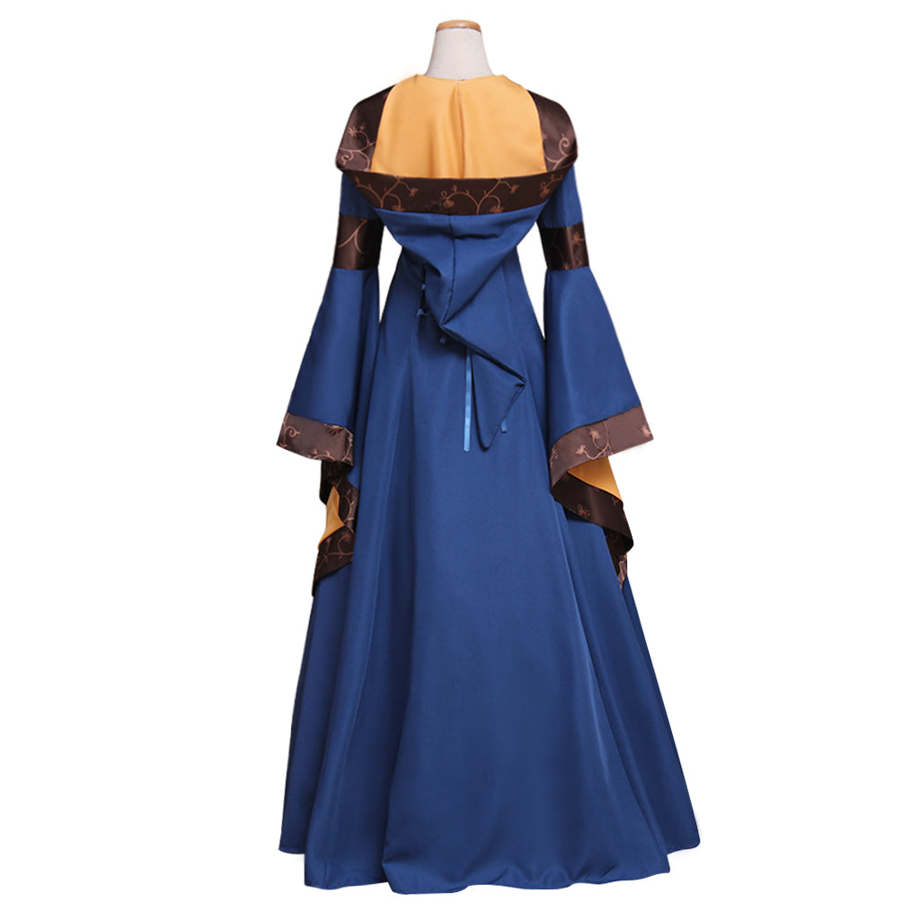 Medieval Women Renaissance Blue Cosplay Costume Adult Ancient Gown With Lace Up Bell Sleeves Gothic Ladies Halloween Christmas Dress