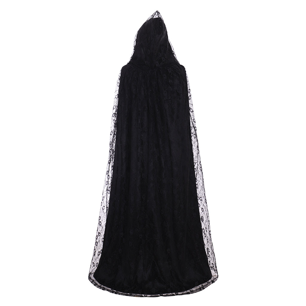 Medieval Gothic Black Cloak with Sheer Lace Sleeves