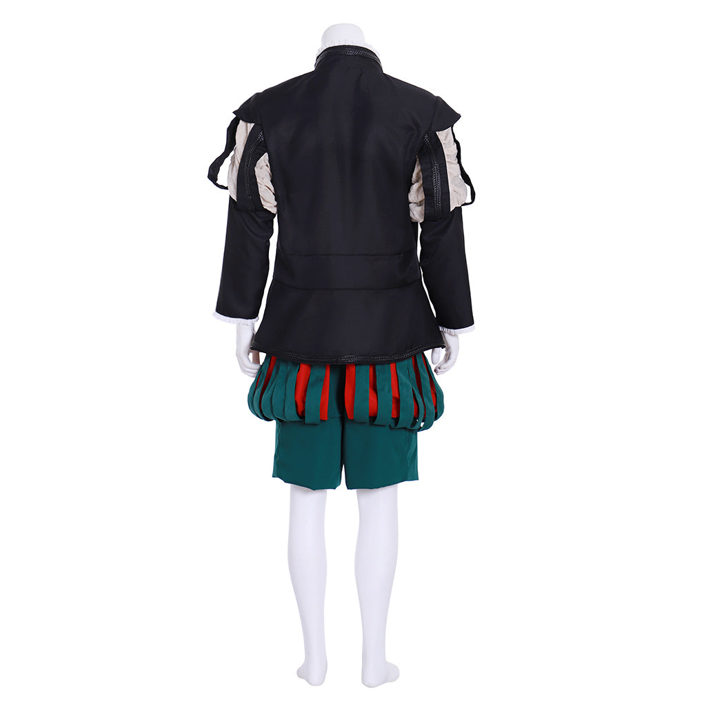 Medieval Men's Black Jacket with White Details and Green Breeches for Cosplay or Themed Events Halloween Christmas or Themed Parties