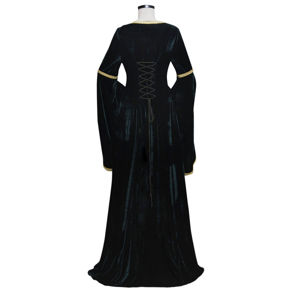 Medieval Women Renaissance Victorian Cosplay Costume Long Sleeve Gold Trimmed Color Block Black Gold Gown Adult Ladies Halloween Christmas Dress