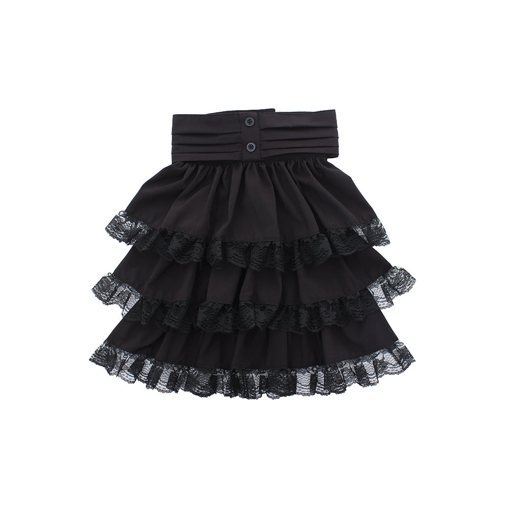 Gothic Lolita Women's Black High Waisted Layered Ruffle Skirt with Lace Trim