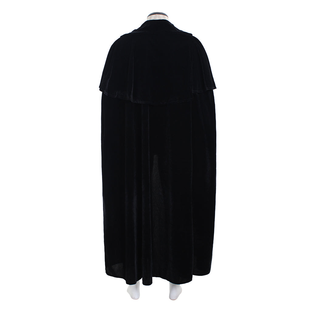 Medieval Renaissance Navy Blue Velvet Long Hooded Cloak with Clasp Closure