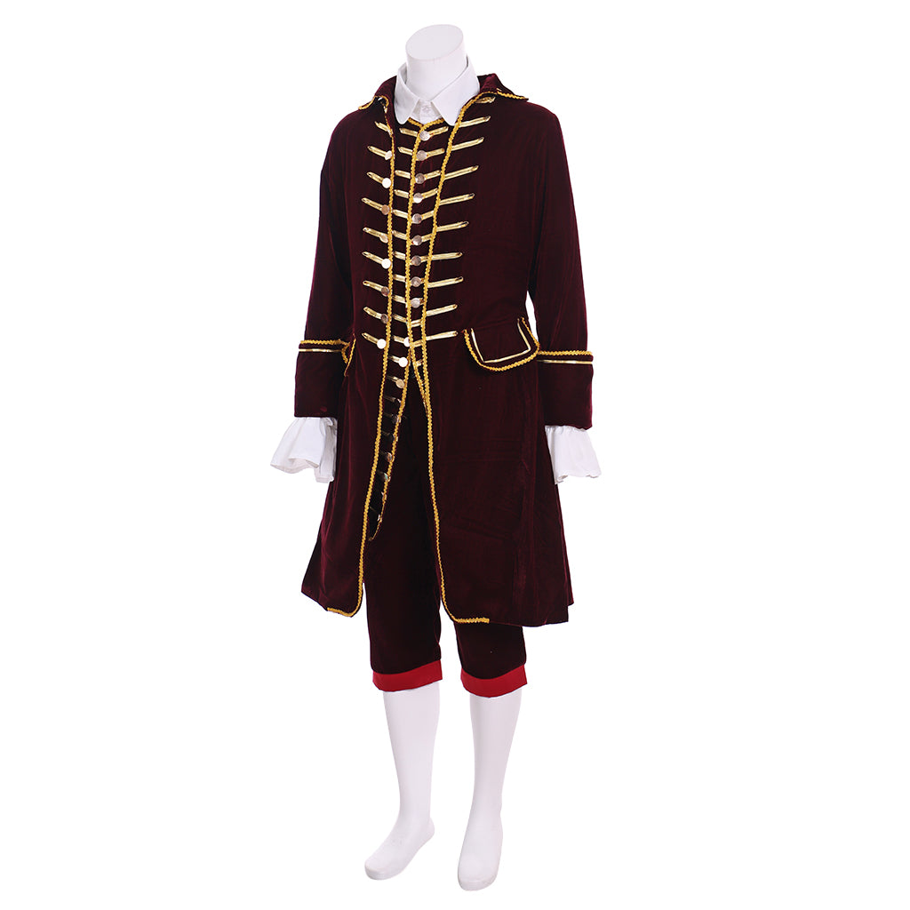 Burgundy Velvet Rococo-style Gentleman's Costume with Gold Trim
