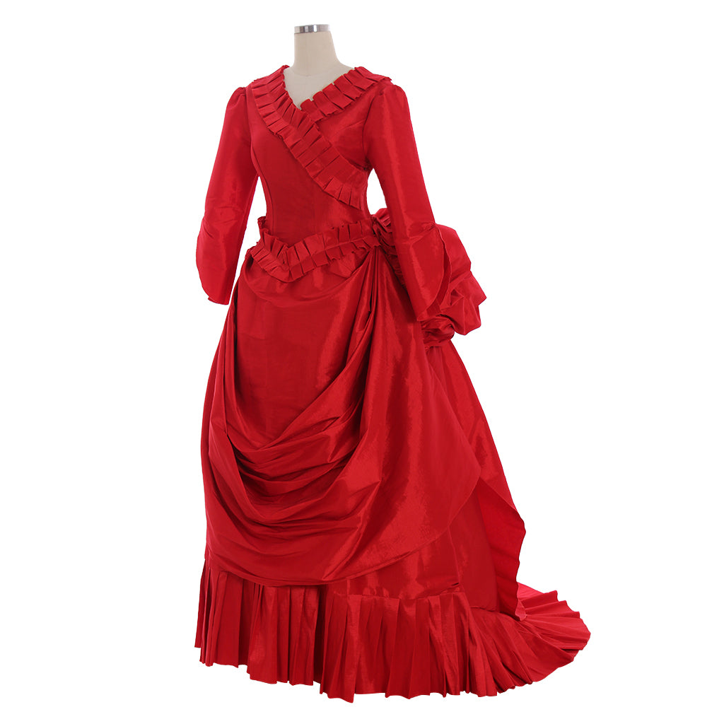 Victorian Rococo Medieval Floor Length Dress Ball Gown Party Costume Princess Solid Color Ball Gown Long Sleeve Red Women's Halloween Carnival Party Evening Dress Valentine's Day Party Masquerade Adults' Dress All