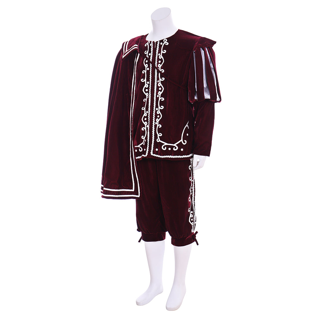 Renaissance Men's Maroon Jacket with White Trim and Cloak Tudor-style and Maroon Breeches for Cosplay or Themed Events Halloween Christmas or Themed Parties