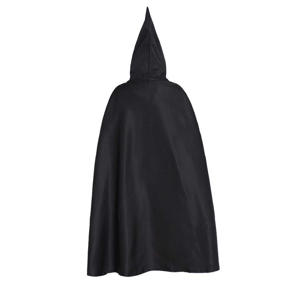 Medieval-Inspired Black Hooded Cloak with White Cross Emblem and Drawstring Closure