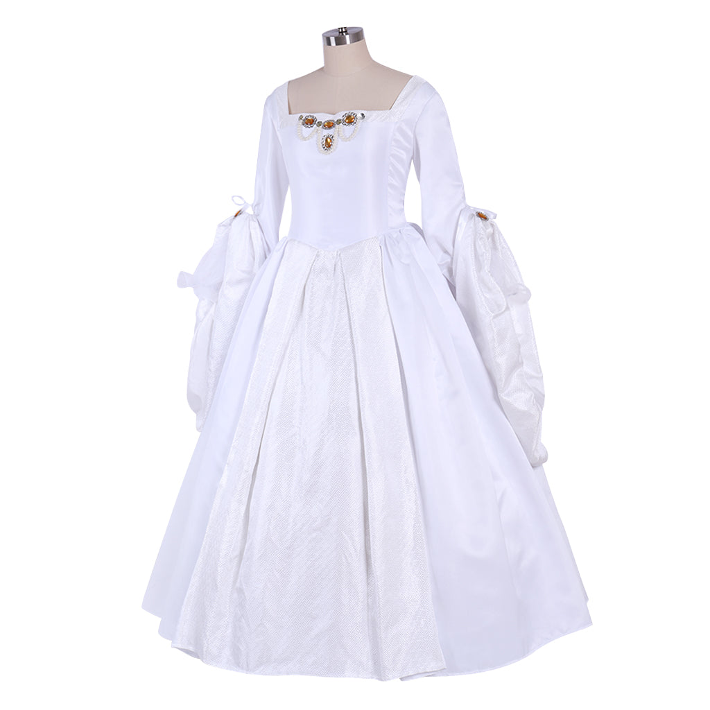 Queen Elizabeth Tudor Period Dress Renaissance Medieval Inspired Gown Prom Outfit Princess Shakespeare White Jewel - Embellished Puff Sleeve Women's Halloween Carnival Valentine's Day Party Evening Party Masquerade Adults' Dress All