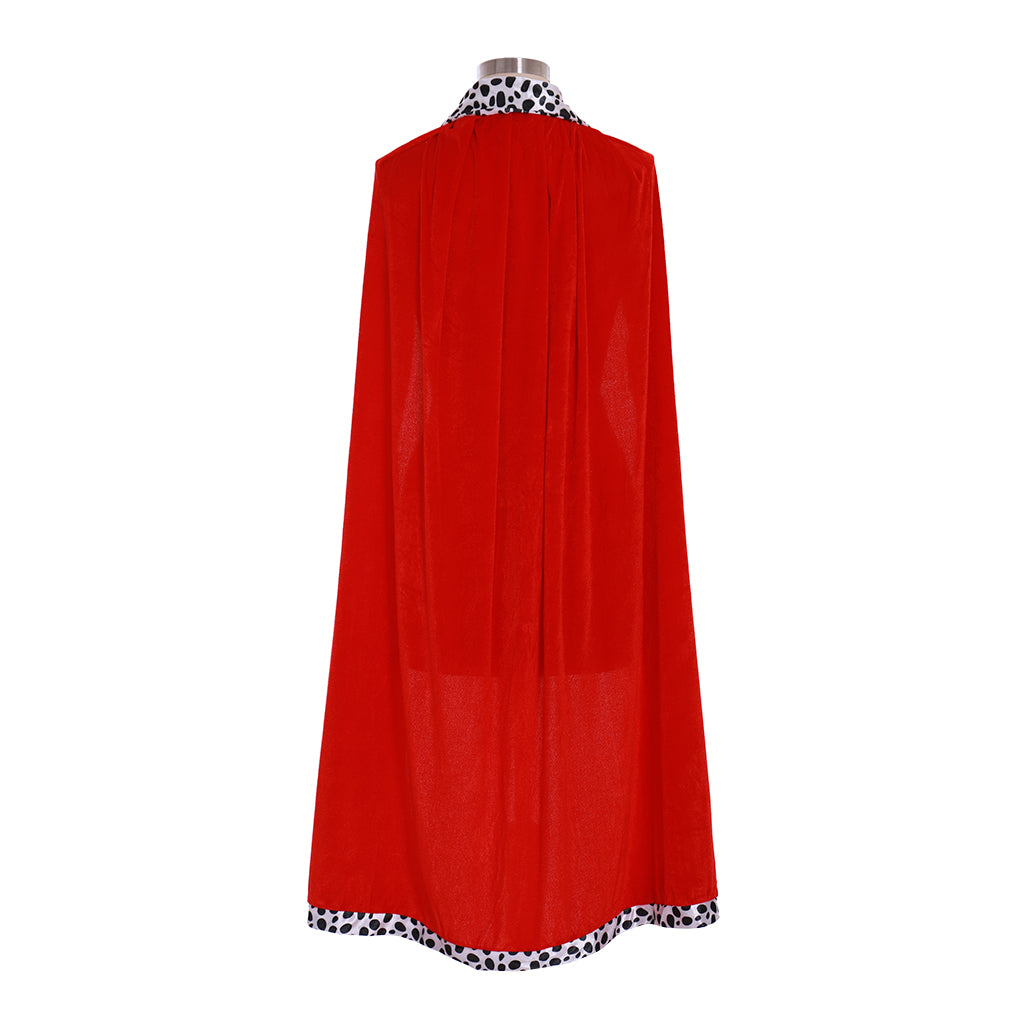 Medieval Red Full-Length Cloak with Leopard Print Trim Detailing
