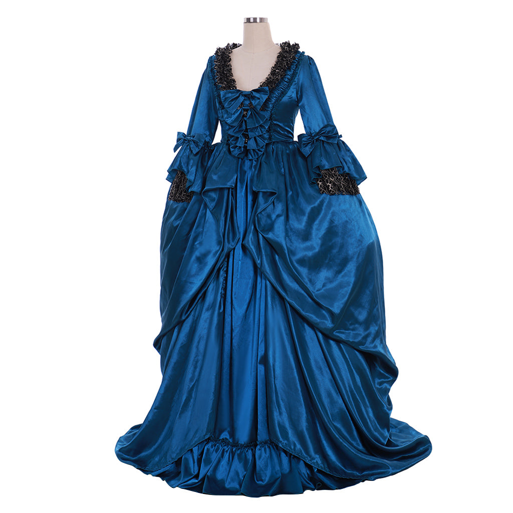 Rococo Victorian Vintage Inspired Dress Party Costume Prom Down Princess Shakespeare Solid Striped dress Bow Accessory Trumpet Sleev Blue Women's Halloween Carnival Valentine's Day Party Evening Dress Masquerade Adults' Dress All