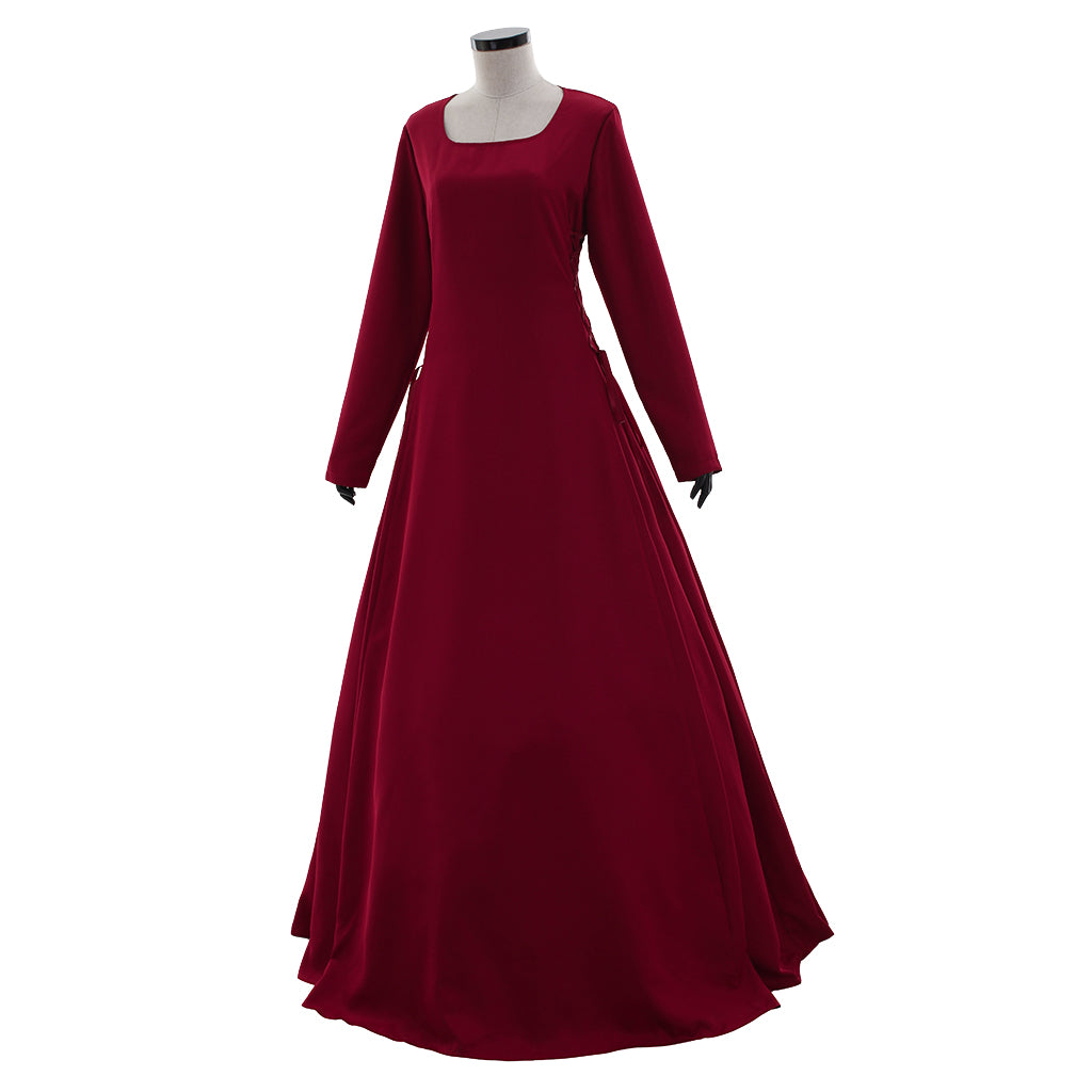 Medieval Women Renaissance Red Cosplay Costume Adult Vintage Court Long Sleeve Square Neck Maxi Dress