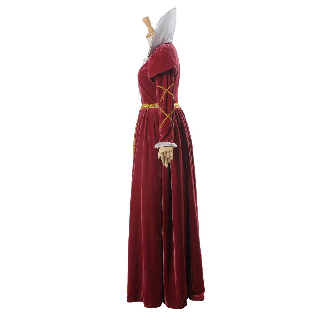 Medieval Women Renaissance Cosplay Costume Adult Ancient Outfit With Ruffled Collar And Color - Blocked Long Skirt Gothic Ladies Dress