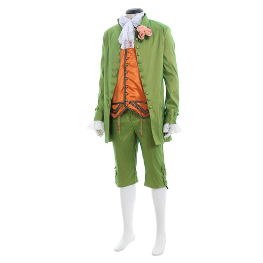 18th Century European Rococo Style Gentleman's Suit with Orange Vest and Flower Embellishment for Historical Reenactments Cosplay Events Halloween Christmas or Parties