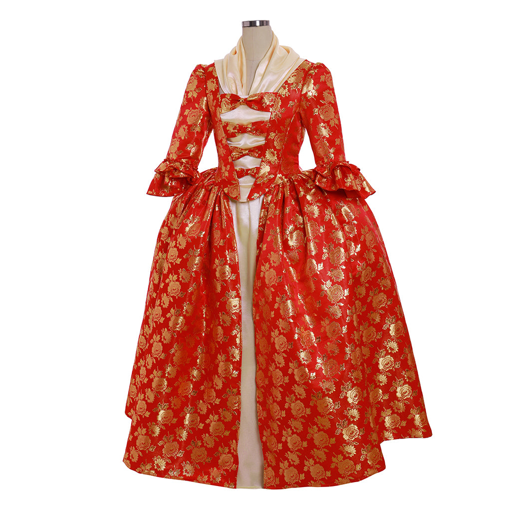 Gothic Rococo Vintage Inspired Dress Party Costume Prom Dress Princess Flare Cuff Sleeve Bow Accessory Pint Dsign Shakespeare Maxi Dress Red Women's Royal Christmas Halloween Carnival Party Evening dress Masquerade Adults' Dress All