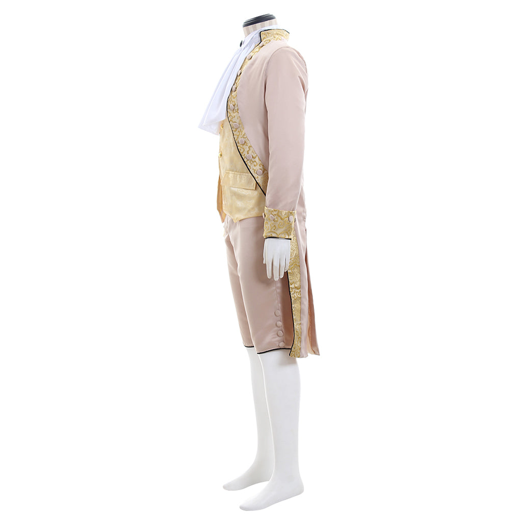 18th Century European Rococo Style Gentleman’s Suit with Beige Vest and Contrasting Trim for Historical Reenactments Cosplay Events Halloween Christmas or Parties