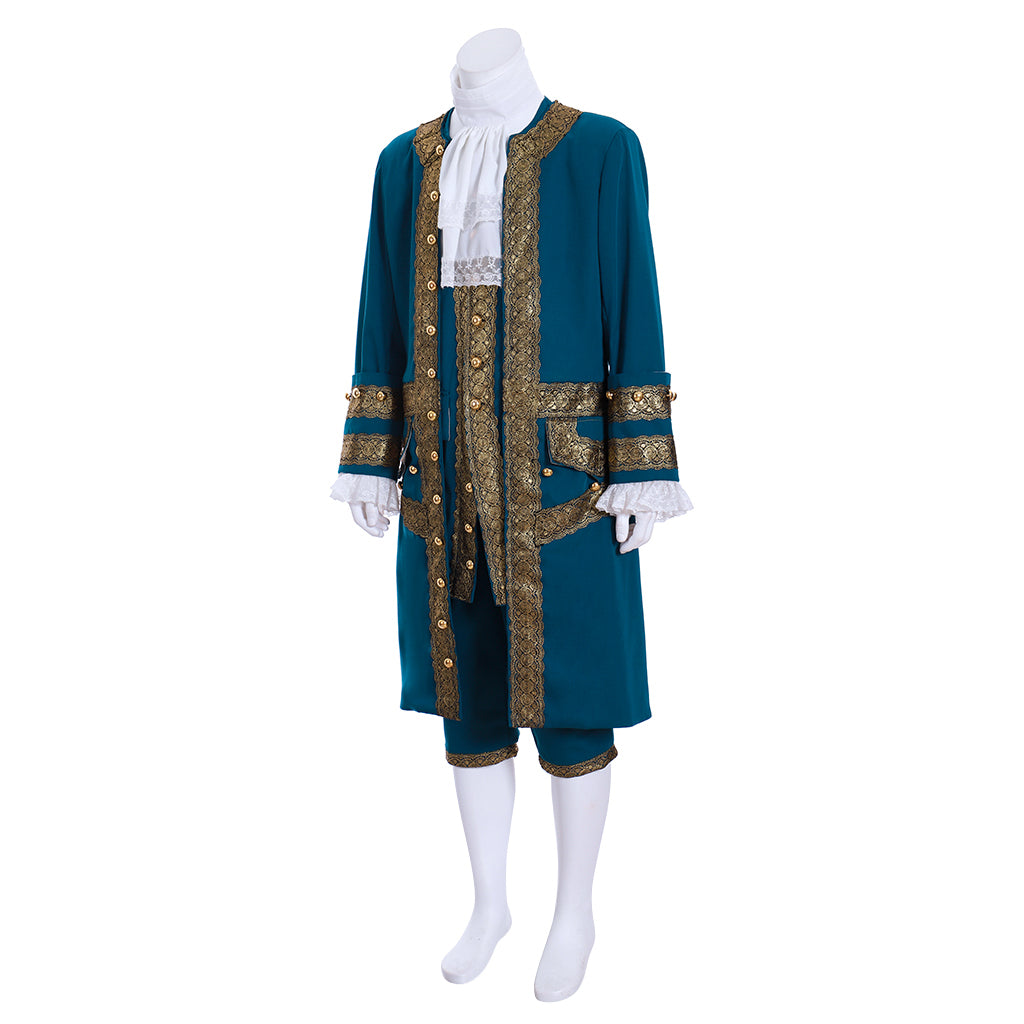 18th-Century European Rococo Justaucorps and Breeches Costume with Gold Embellishments for Historical Reenactments Cosplay Events or Halloween Christmas or Parties