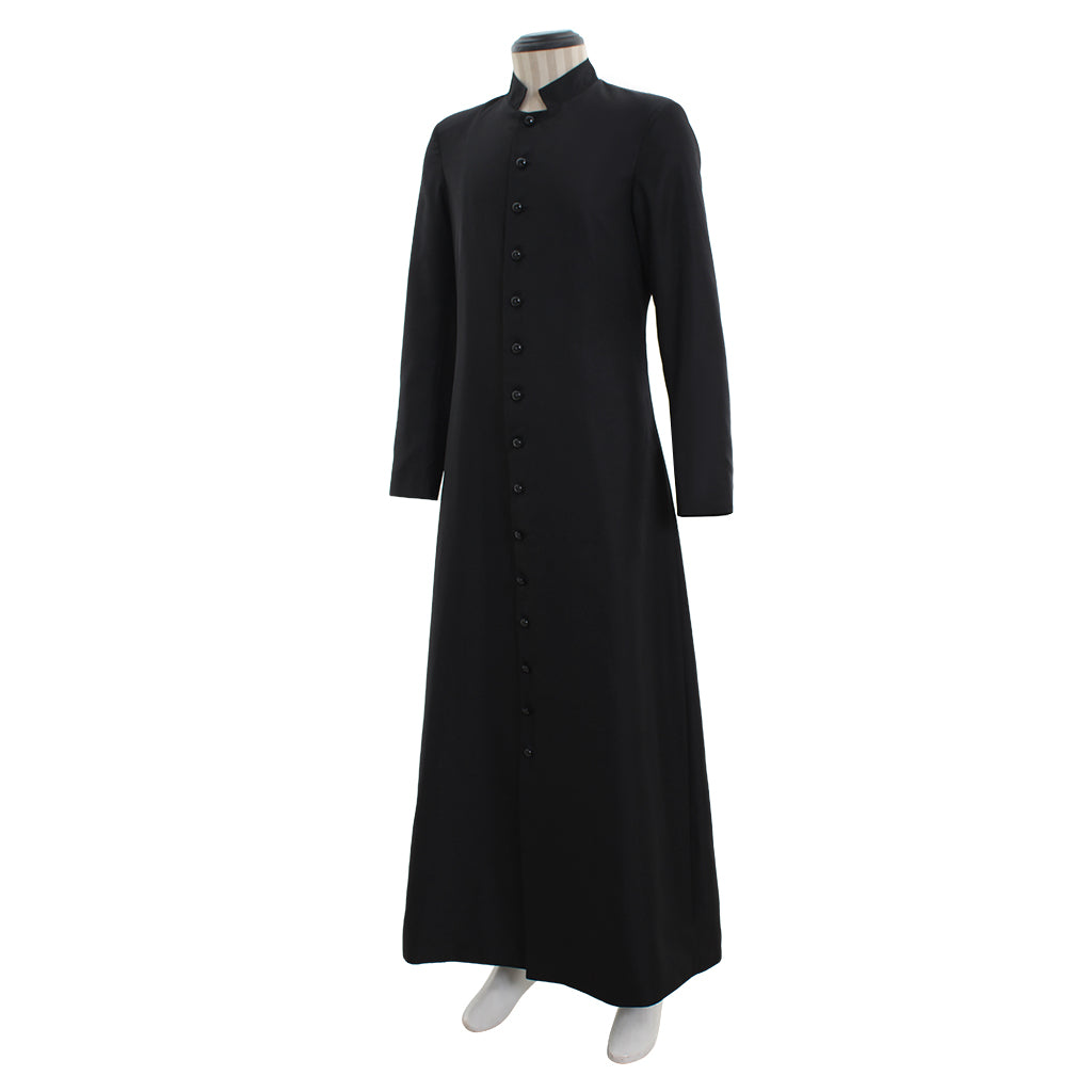 Medieval Renaissance Men's Black Cosplay Long Coat with Stand Up Collar, Long Sleeves and Button Front Design Gothic Vintage Party Outerwear