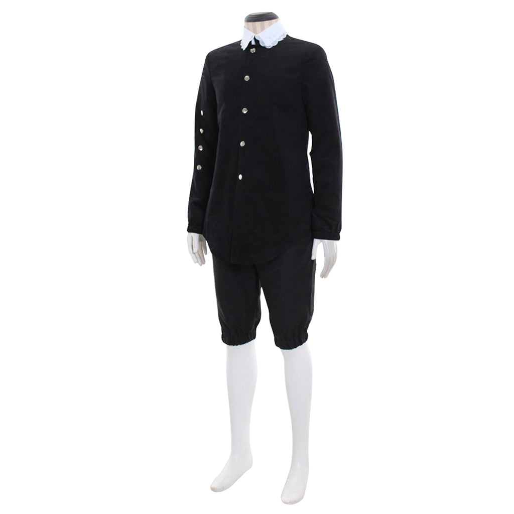Medieval Men's Black Tunic with White Collar, Buttons and Black Breeches Costume for Cosplay Themed Events Halloween Christmas or Themed Parties