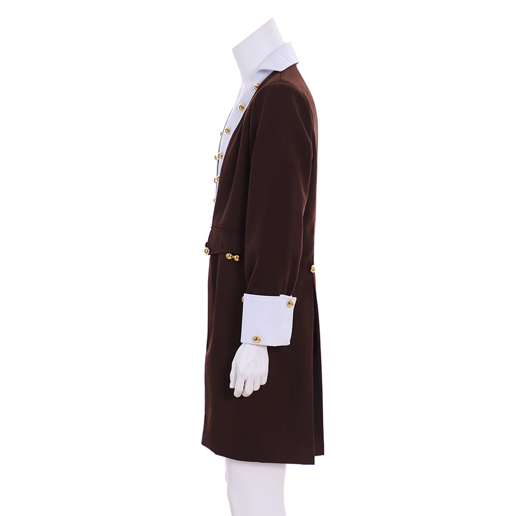 Colonial - Style Gentleman's Long Frock Coat with Gold Buttons for Cosplay Themed Events Halloween Christmas or Themed Parties