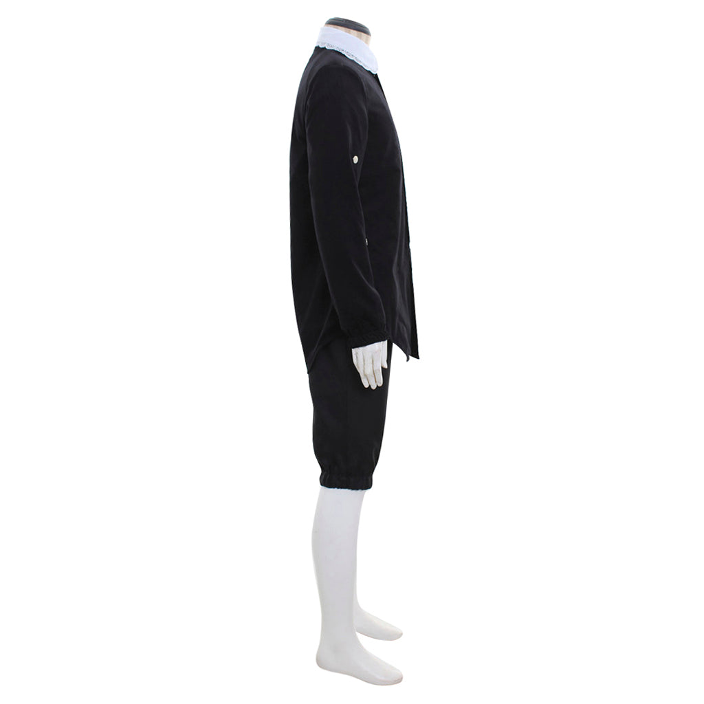 Medieval Men's Black Tunic with White Collar, Buttons and Black Breeches Costume for Cosplay Themed Events Halloween Christmas or Themed Parties