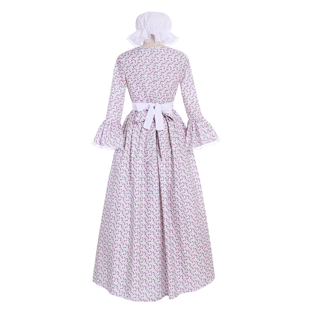 Medieval Renaissance Women's Blue and White Cosplay Dress with Square Neck, Puff Sleeves, Contrast Bodice and Apron Style Skirt Gothic Ladies Halloween Party Outerwear